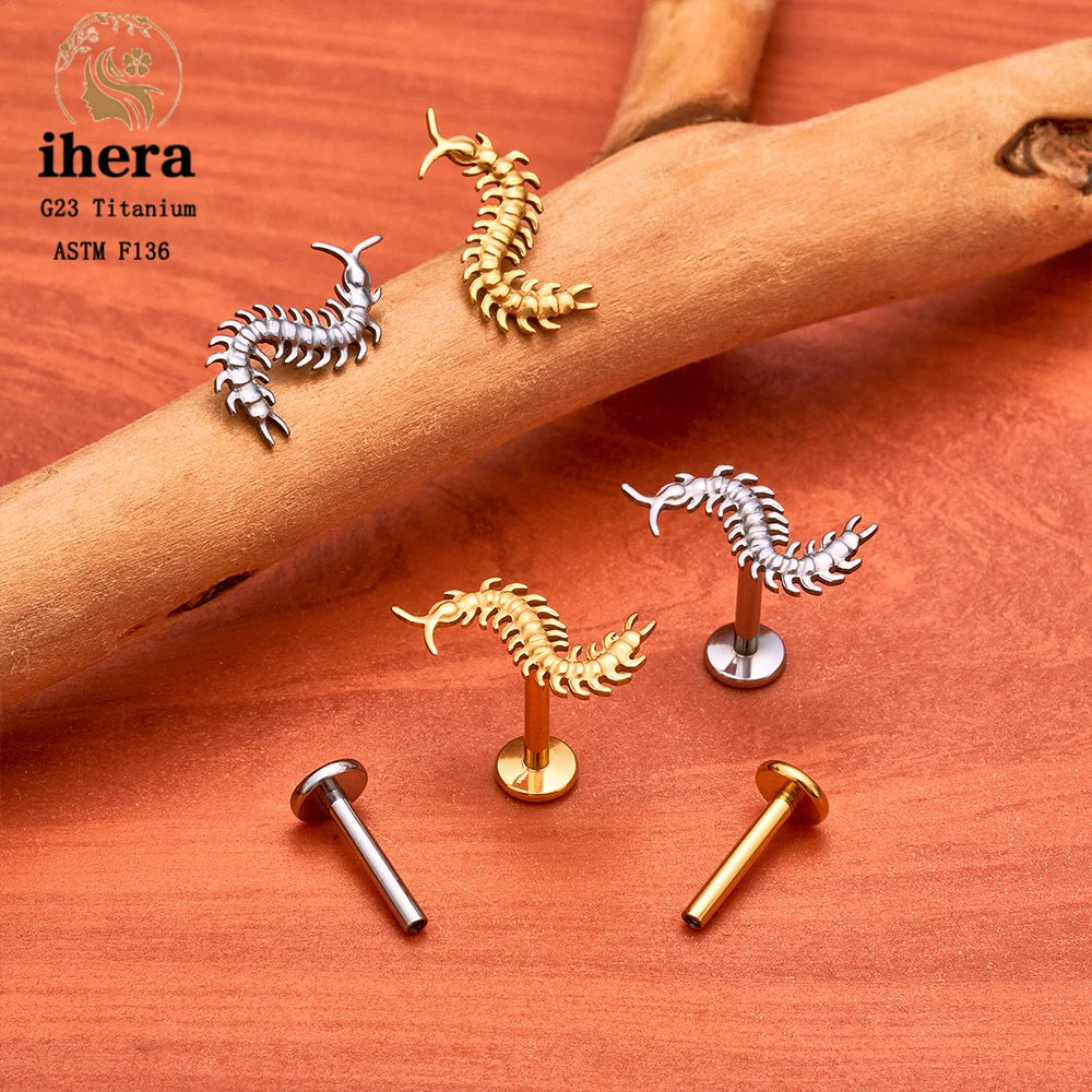 Piercing de Titanio 16G Gótico Ciempiés y Murciélago - Flat Back para Cartílago