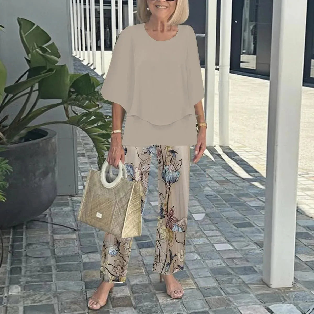 Conjunto 2 Piezas Verano Mujer | Top Estampado + Pantalón Pierna Ancha