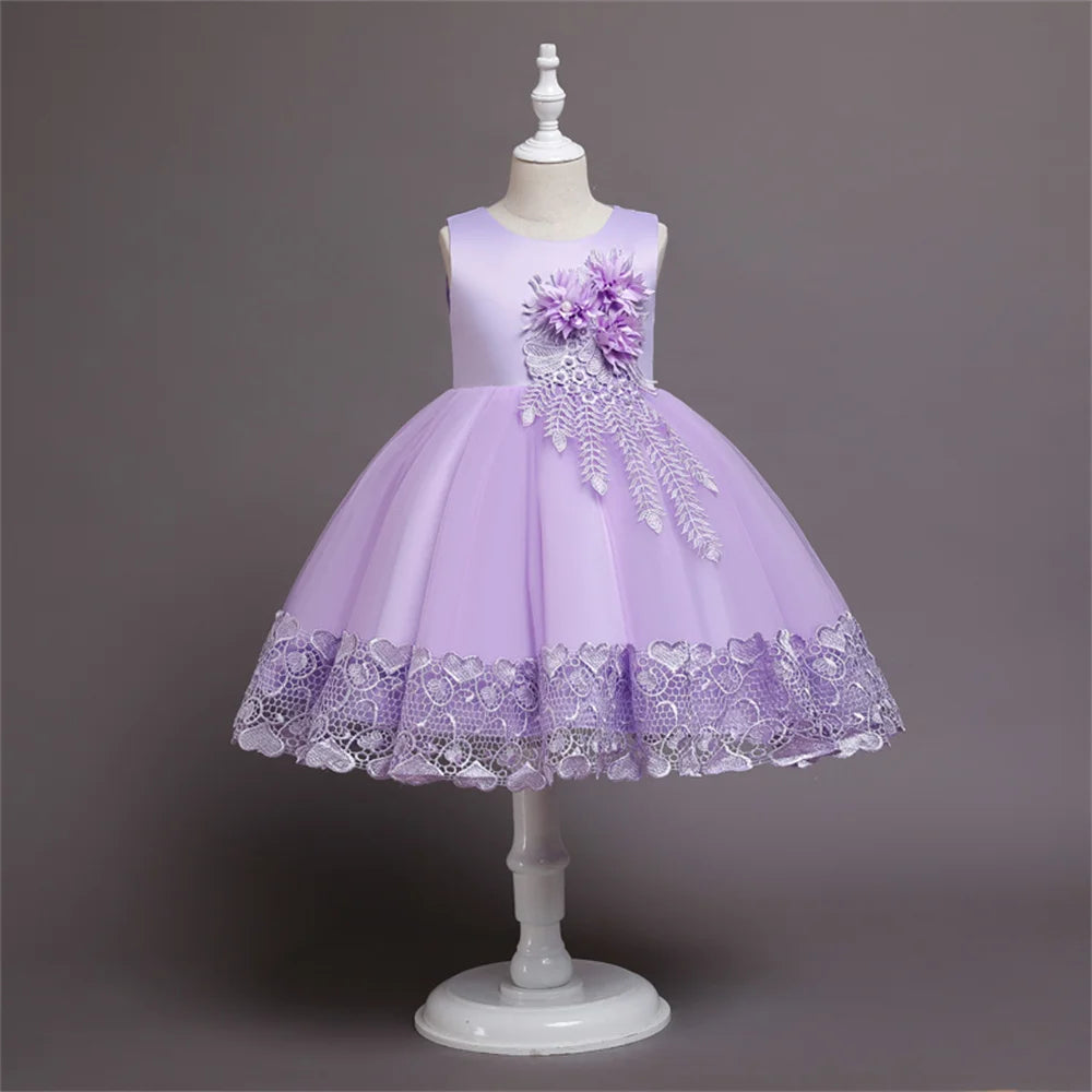 Vestido Princesa Niña sin Mangas | Encaje con Lazos | Comunión y Ocasiones Especiales