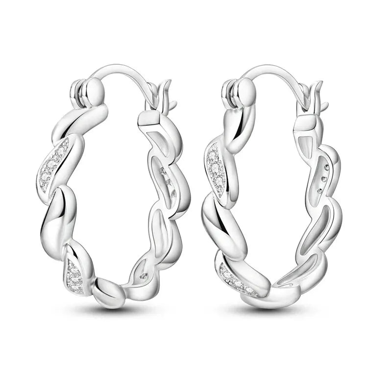 Aretes Aro Redondo Zircón Geométrico Plata 925 para Mujer