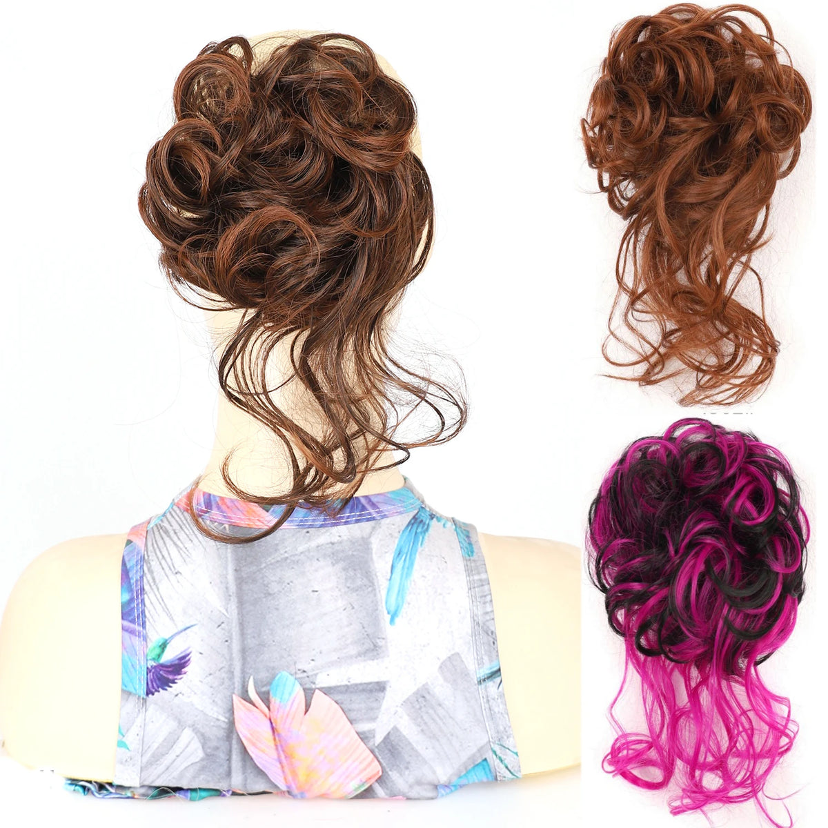 Moño Rizado Despeinado Sintético con Banda Elástica – Chignon Updo Rápido | Accesorio de Cabello para Mujer