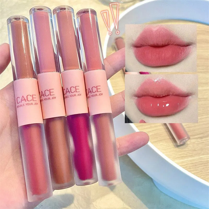 Labial Doble Punta Espejo y Mate Velvet – Brillo Labial 2 en 1 Larga Duración