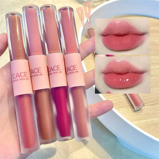 Labial Doble Punta Espejo y Mate Velvet – Brillo Labial 2 en 1 Larga Duración