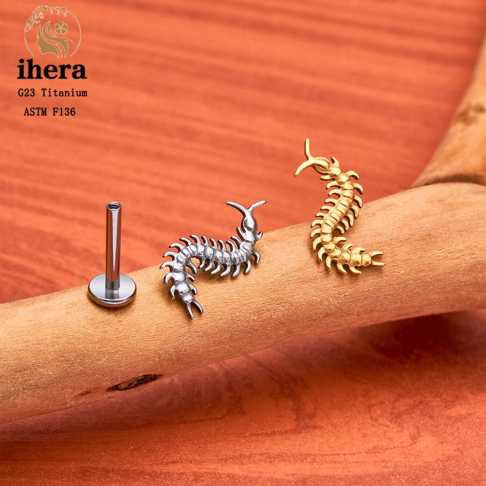 Piercing de Titanio 16G Gótico Ciempiés y Murciélago - Flat Back para Cartílago