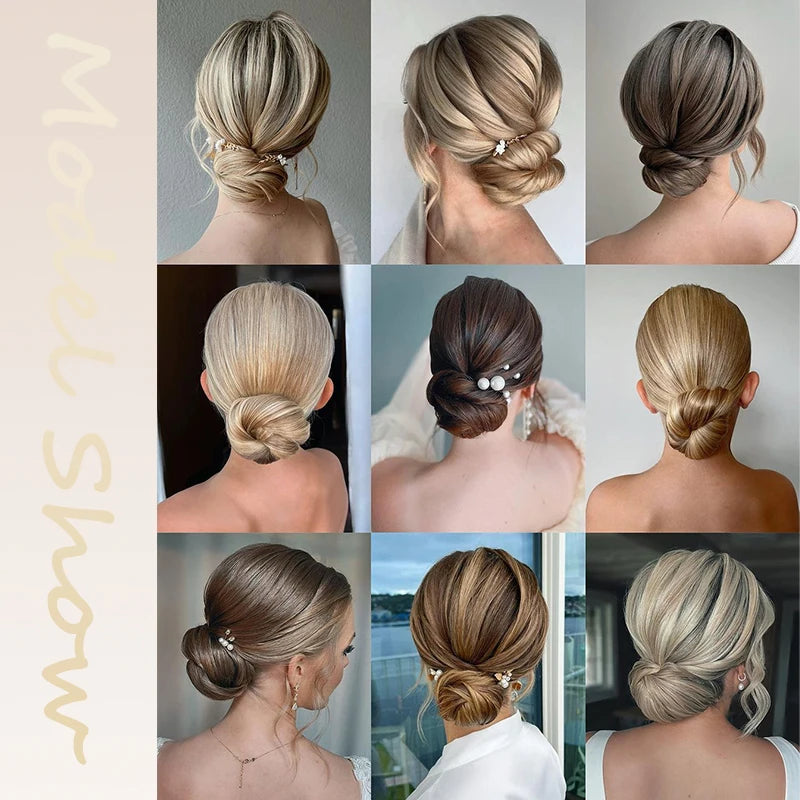 Moño de Cabello Sintético Liso y Corto – Chignon Resistente al Calor, Fácil de Usar | Accesorios para Mujer
