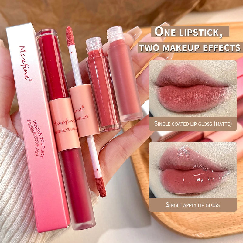 Labial Doble Punta Espejo y Mate Velvet – Brillo Labial 2 en 1 Larga Duración