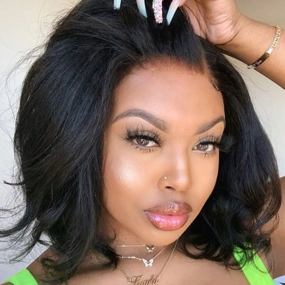 300Density Kinky Straight Wear Go Glueless 100% Human Raw Hair Tissage Wig HDTransparent Lace Closure Yaki Bob Wig CheveuxHumain