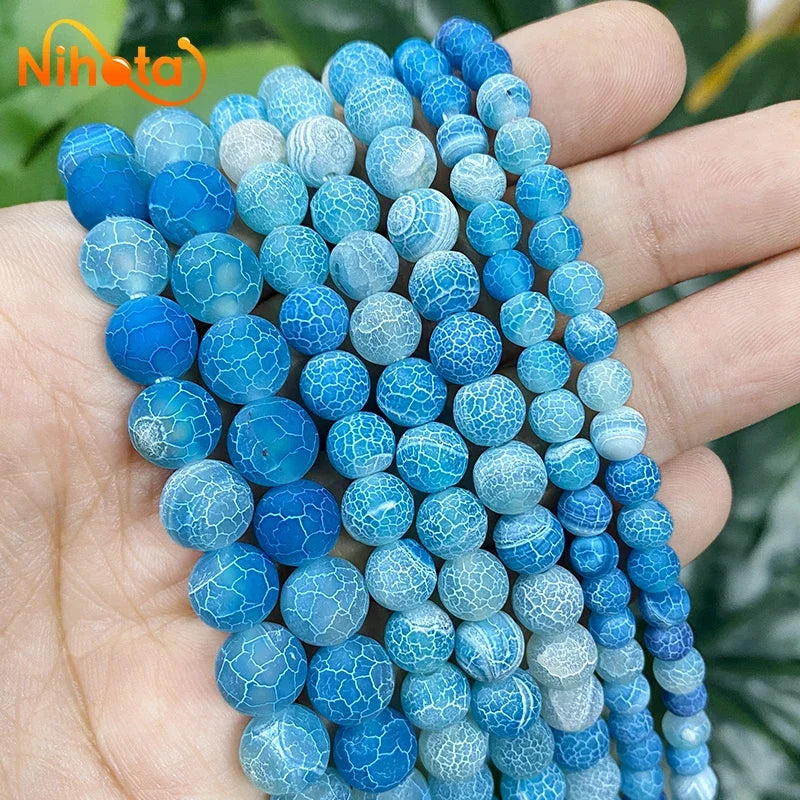 Cuentas de Ágata Agrietada Azul Lago - Redondas 6/8/10mm para Bisutería DIY