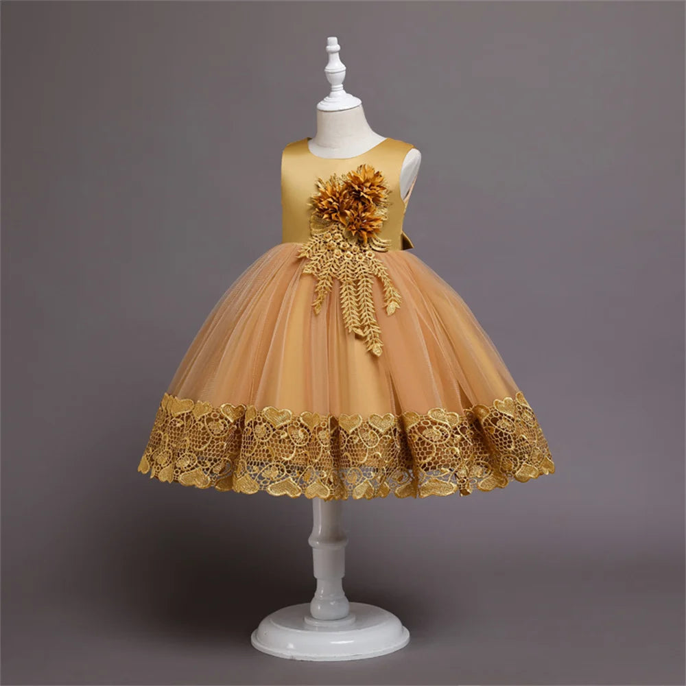 Vestido Princesa Niña sin Mangas | Encaje con Lazos | Comunión y Ocasiones Especiales