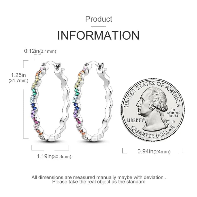 Aretes Aro Redondo Zircón Geométrico Plata 925 para Mujer