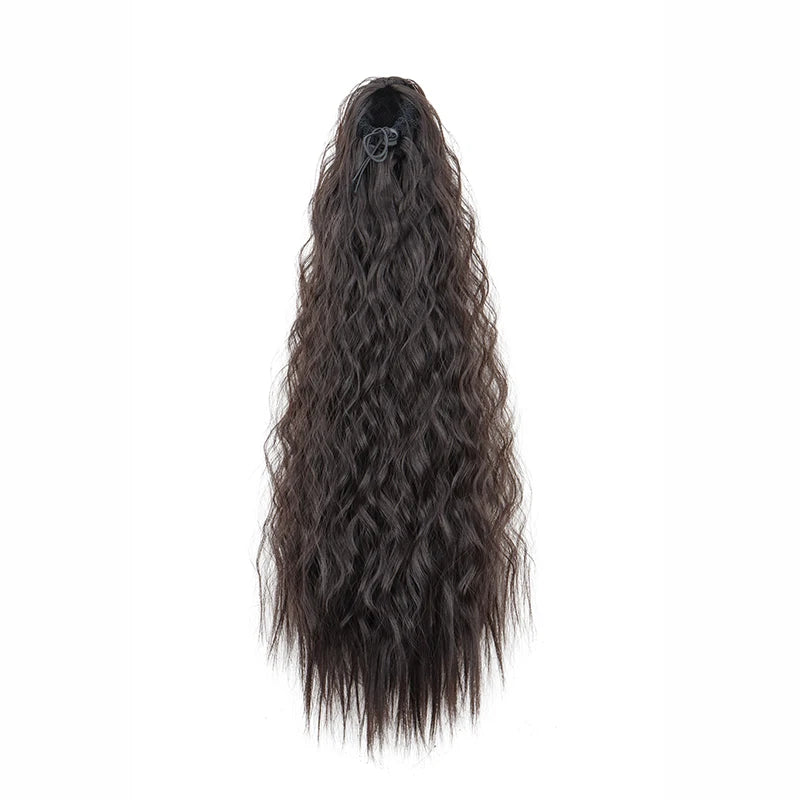 Cola de Caballo Kinky Curly Sintética 22 Pulgadas – Extensión con Clip y Cordón | Negro para Mujer
