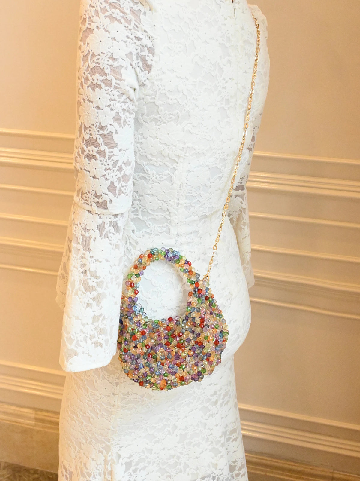 Bolso de Fiesta con Cuentas de Perlas y Cadena