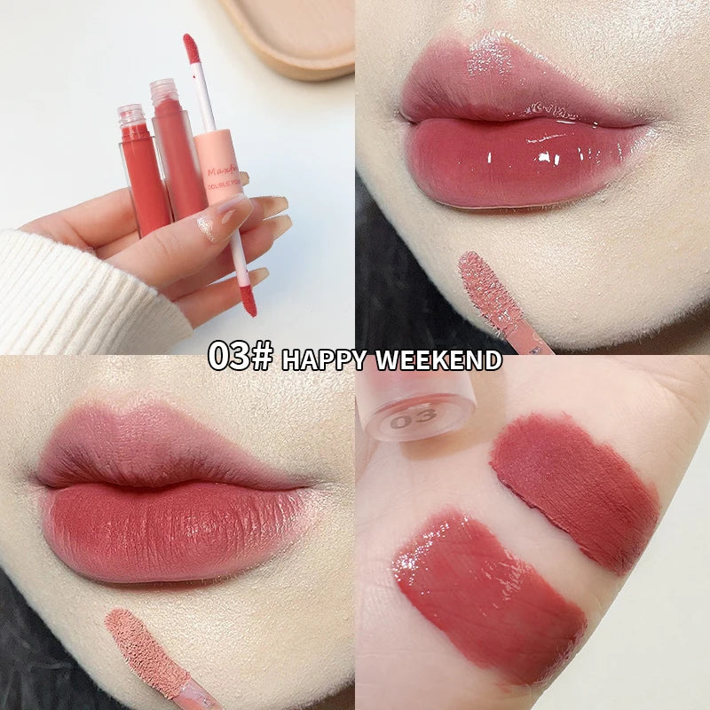 Lip Gloss Doble Punta Espejo y Mate Velvet - Brillo Labial 2 en 1 Larga Duración