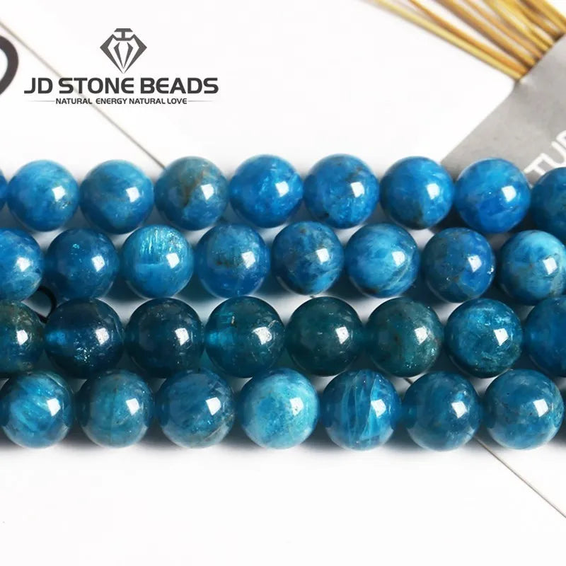 Cuentas Piedra Natural Apatita Azul Redondas para Joyería DIY