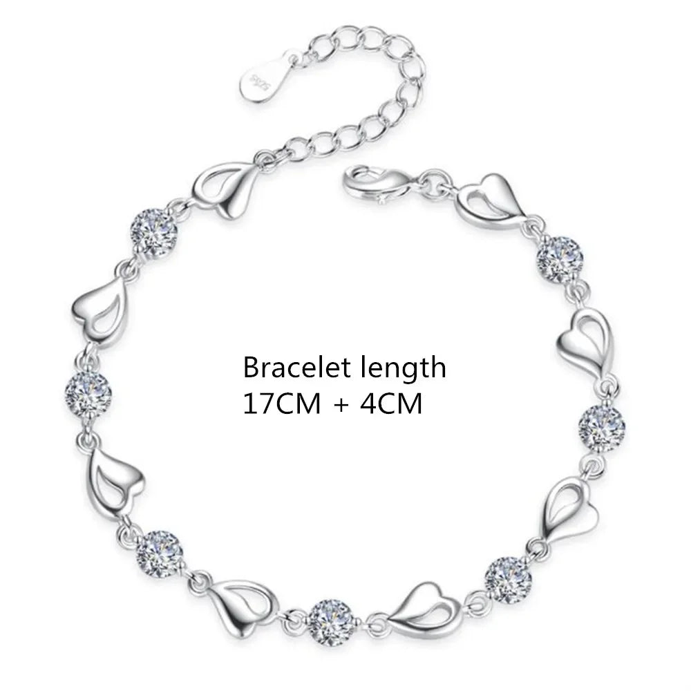 Pulsera Corazón Cristal Azul Estilo Coreano Plata 925 para Mujer