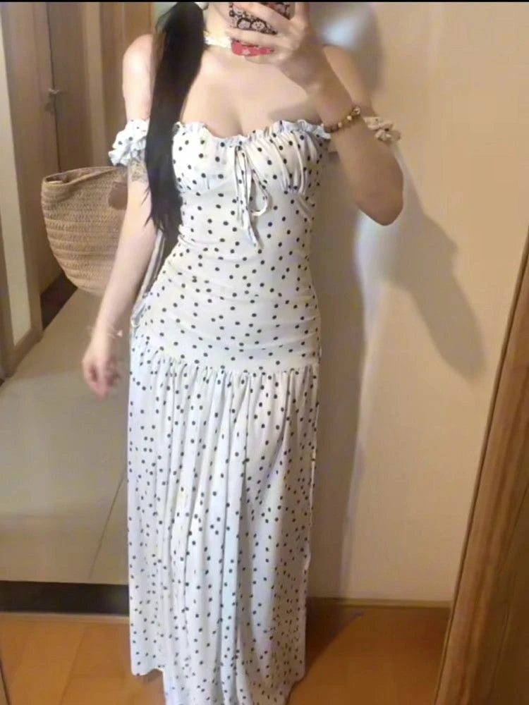 Vestido Coreano Popular Y2K Dulce Moda Femenina Chic Lunares Estilo Francés Elegante Diseño Adelgazante Vacaciones Mujer