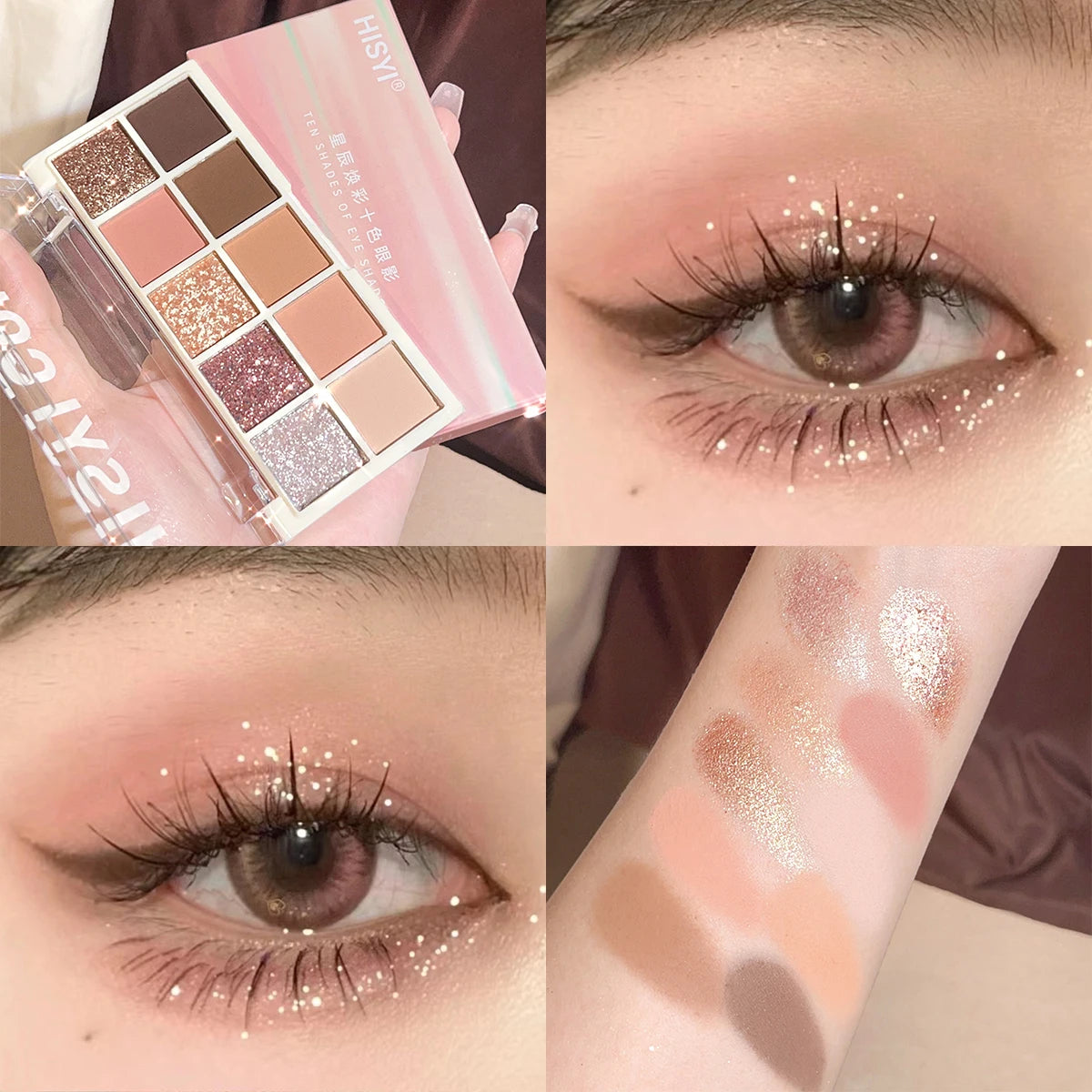 Paleta 10 Colores Sombras HISYI Perla y Mate - Tonos Rosa Café Suaves Maquillaje Diario