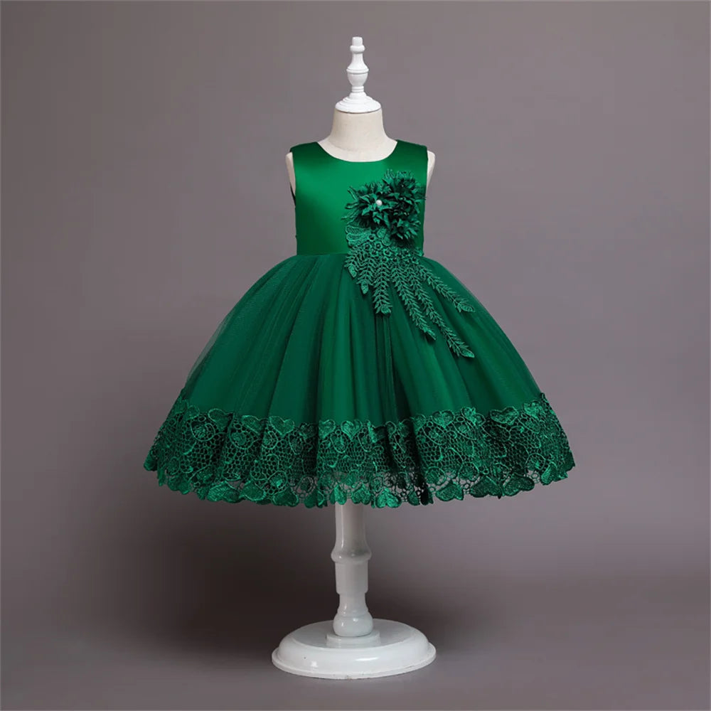 Vestido Princesa Niña sin Mangas | Encaje con Lazos | Comunión y Ocasiones Especiales