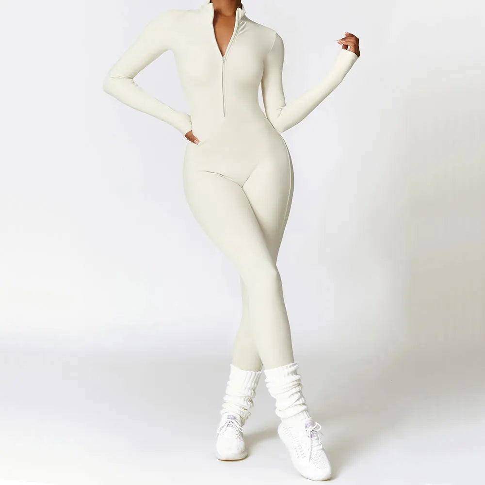 Jumpsuit Deportivo Yoga Ajustado Manga Larga con Cierre - Mujer