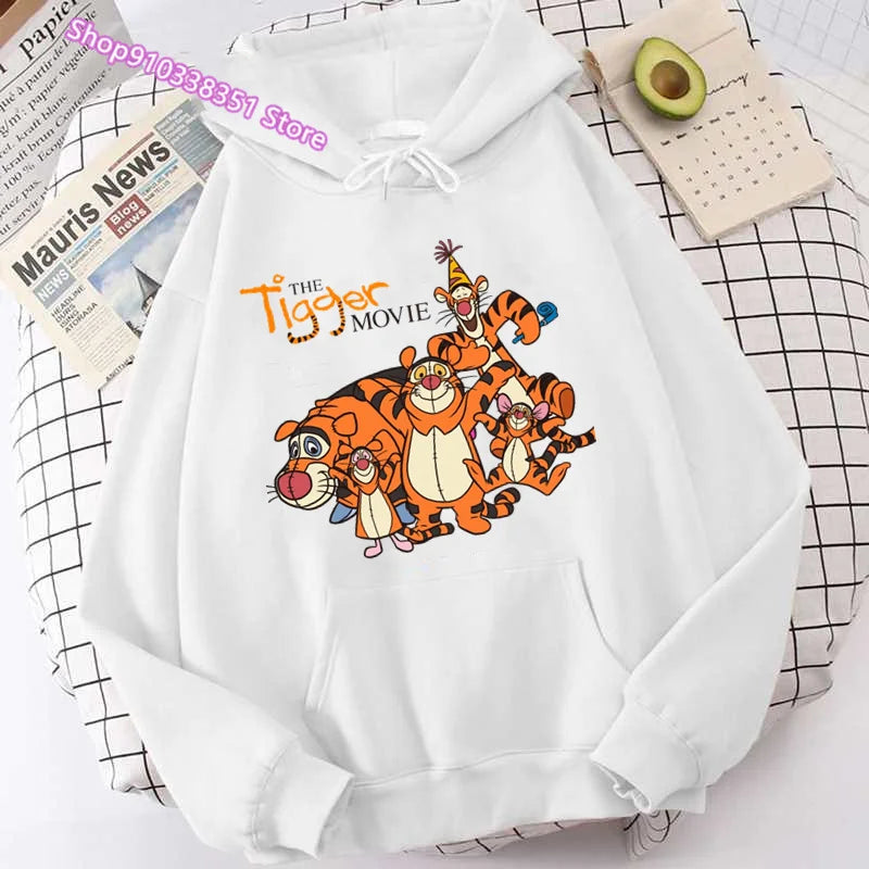 Sudadera con Capucha Mujer Película Tigger Harajuku Pullovers Tops Casuales Cuello Redondo Estampado Winnie The Pooh Manga Larga