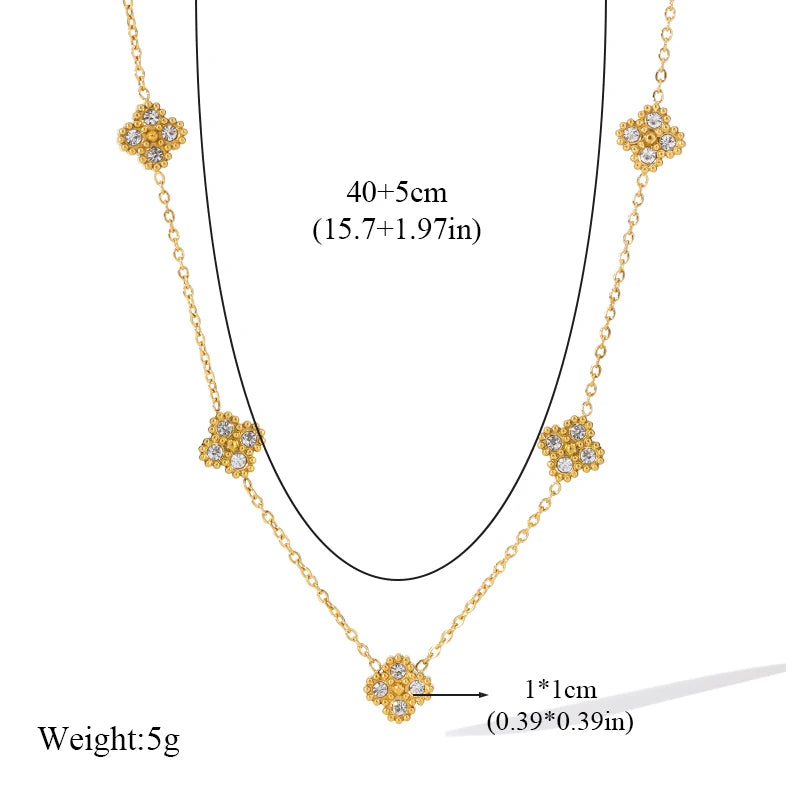 Set Collar Pulsera Aretes Trébol Hoja Zircon Acero Inoxidable para Mujer