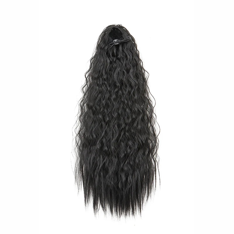 Cola de Caballo Kinky Curly Sintética 22 Pulgadas – Extensión con Clip y Cordón | Negro para Mujer