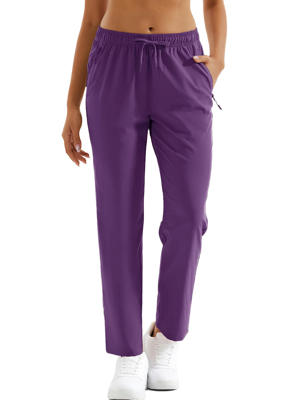 TACVASEN Pantalones de Senderismo para Mujer Secado Rápido Ligeros Resistentes al Agua Pantalones de Viaje con Bolsillos con Cierre Cintura Elástica Pantalones Golf