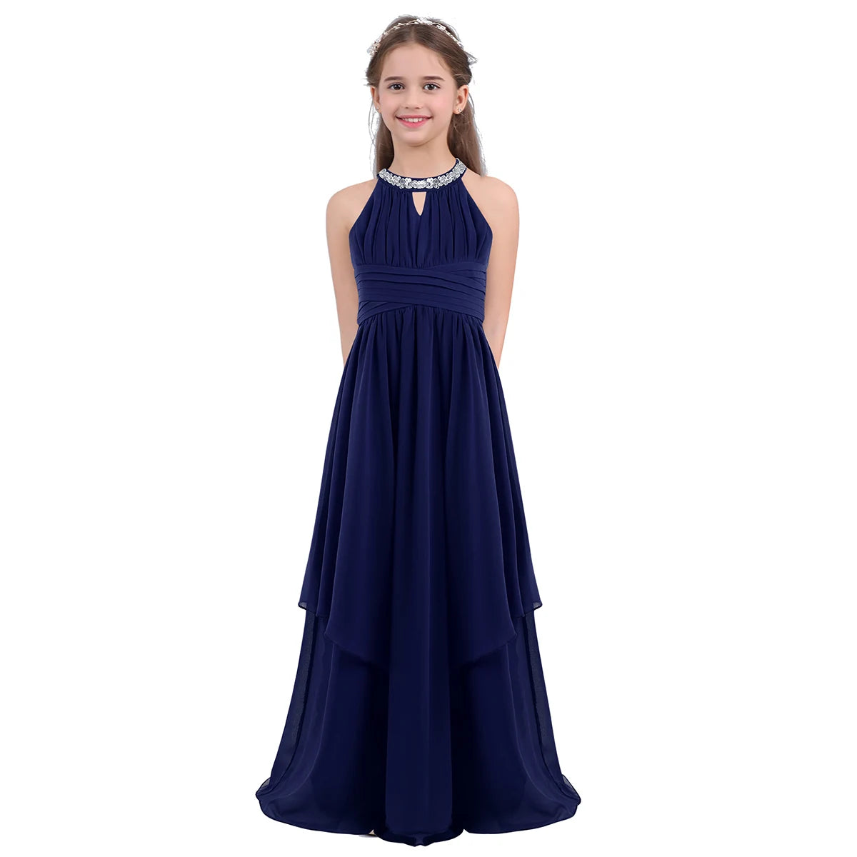 Vestido Largo de Fiesta para Niña con Encaje – Varios Colores