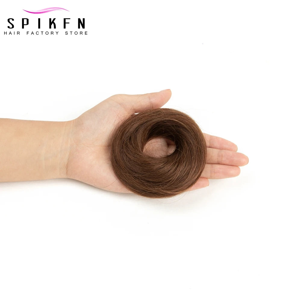 Moño Despeinado de Cabello Humano Remy – Scrunchie Liso con Banda Elástica | Extensión Cola de Caballo para Mujer
