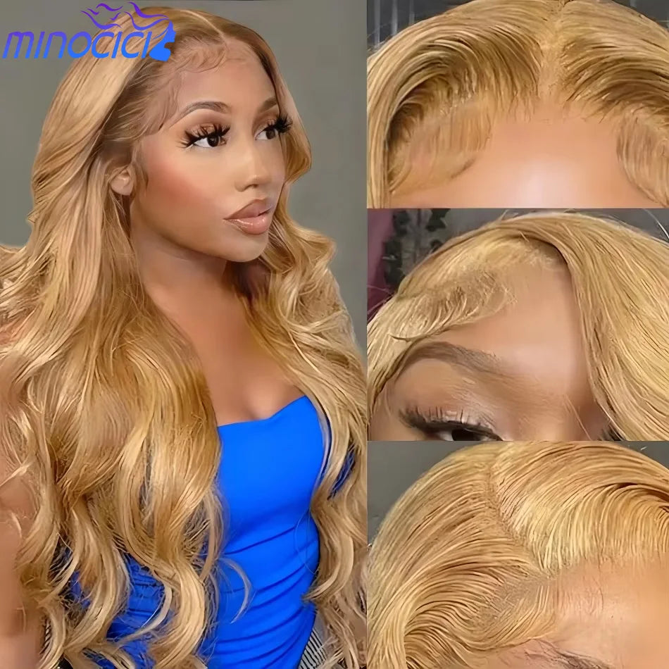 Peluca Frontal de Encaje 13x6 HD Rubia Miel Ondulada – 100% Cabello Humano Brasileño Predesplumada