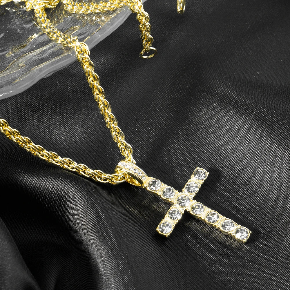 Collar Colgante Cruz Hip Hop con Cadena Tenis Zircon para Hombre y Mujer