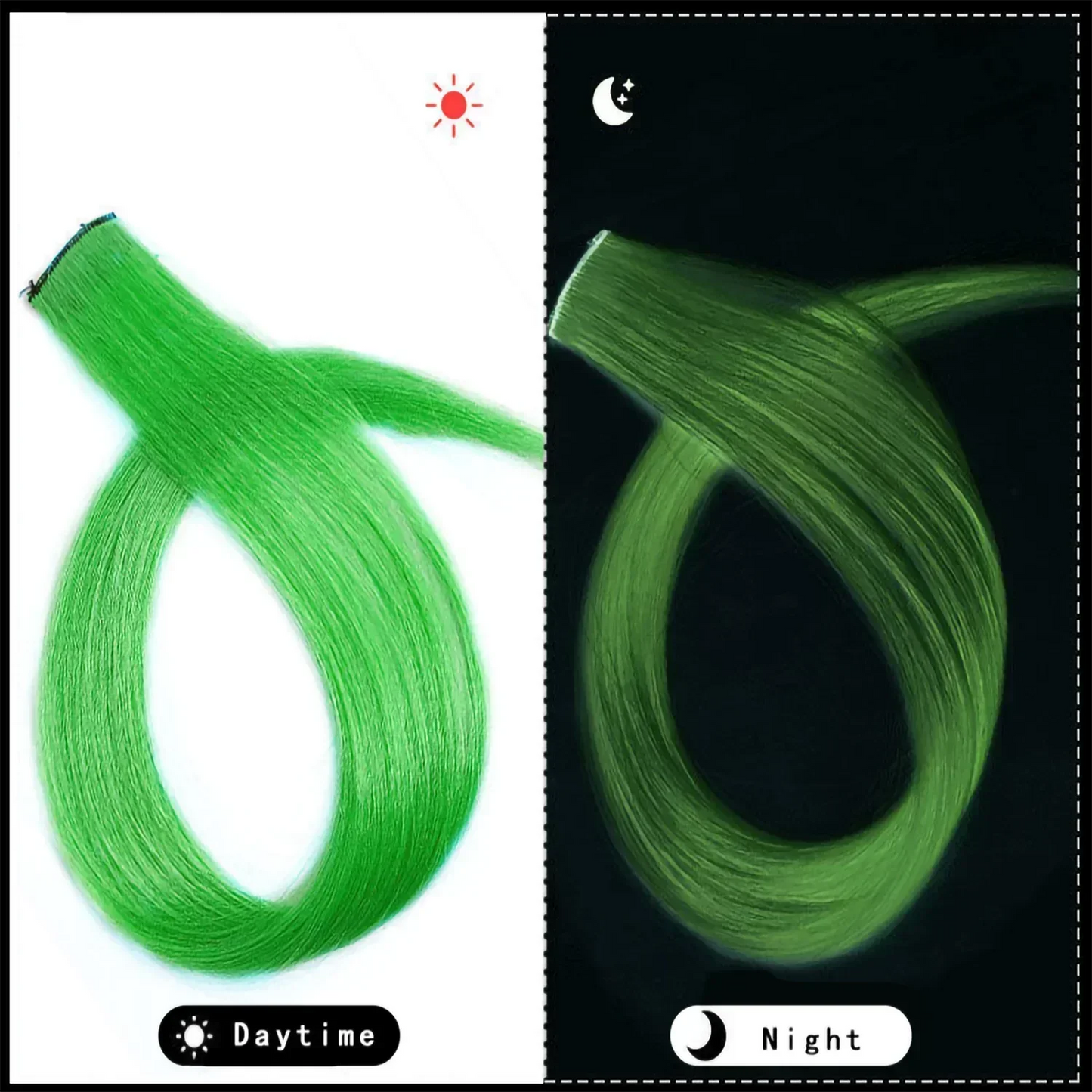 Extensión de Cabello Sintética 20" con Clip que Brilla en la Oscuridad – Mechones Luminosos de Colores