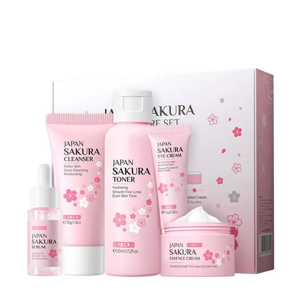 Set Sakura Cuidado Facial 5/6 Piezas – Crema, Sérum, Tónico, Limpiador y Contorno de Ojos
