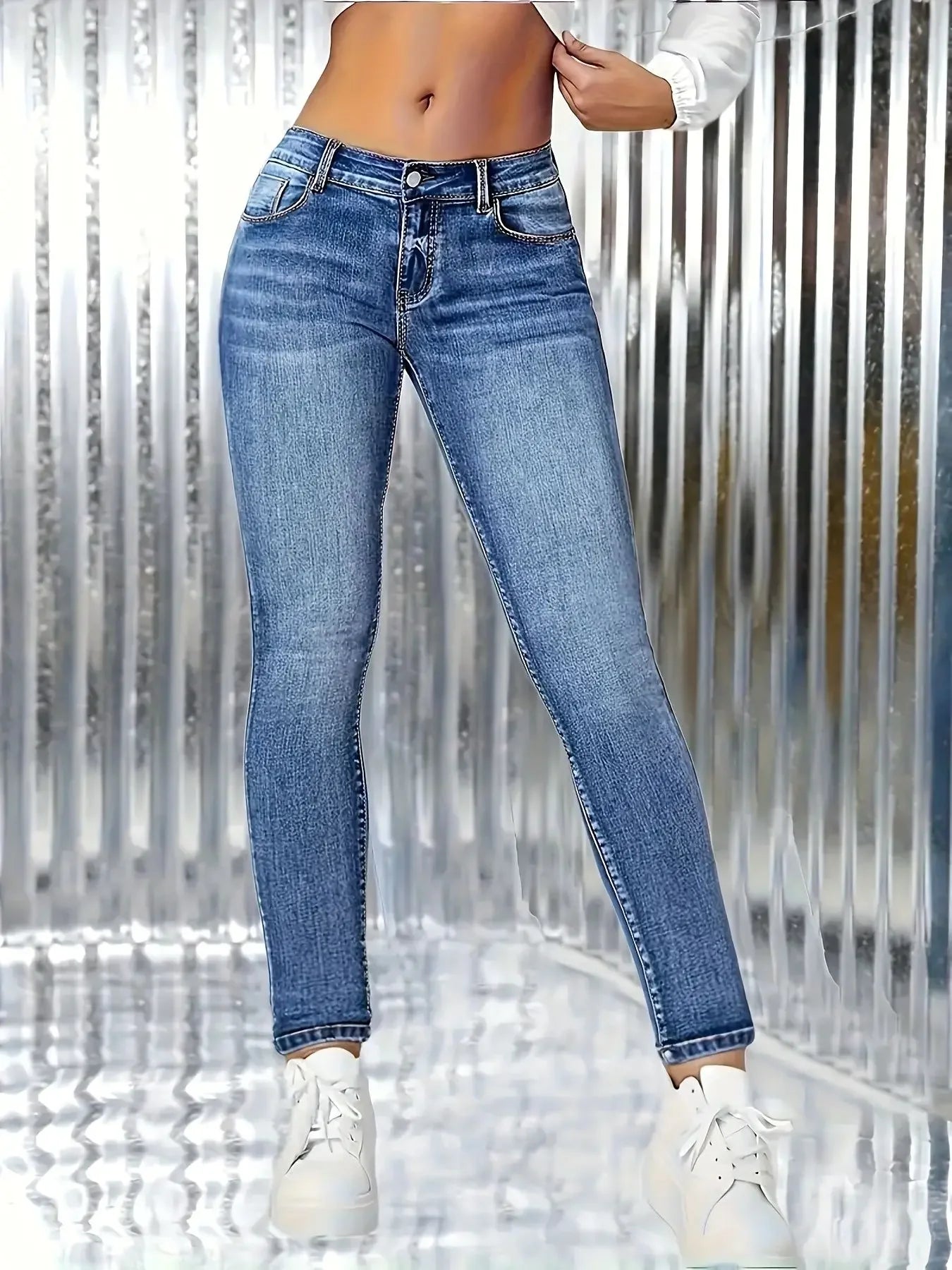 Y2k Jeans Jeans For Woman Elastic Blue Skinny Trousers Simple Design Classic Denim Pants Retro Style High Waist