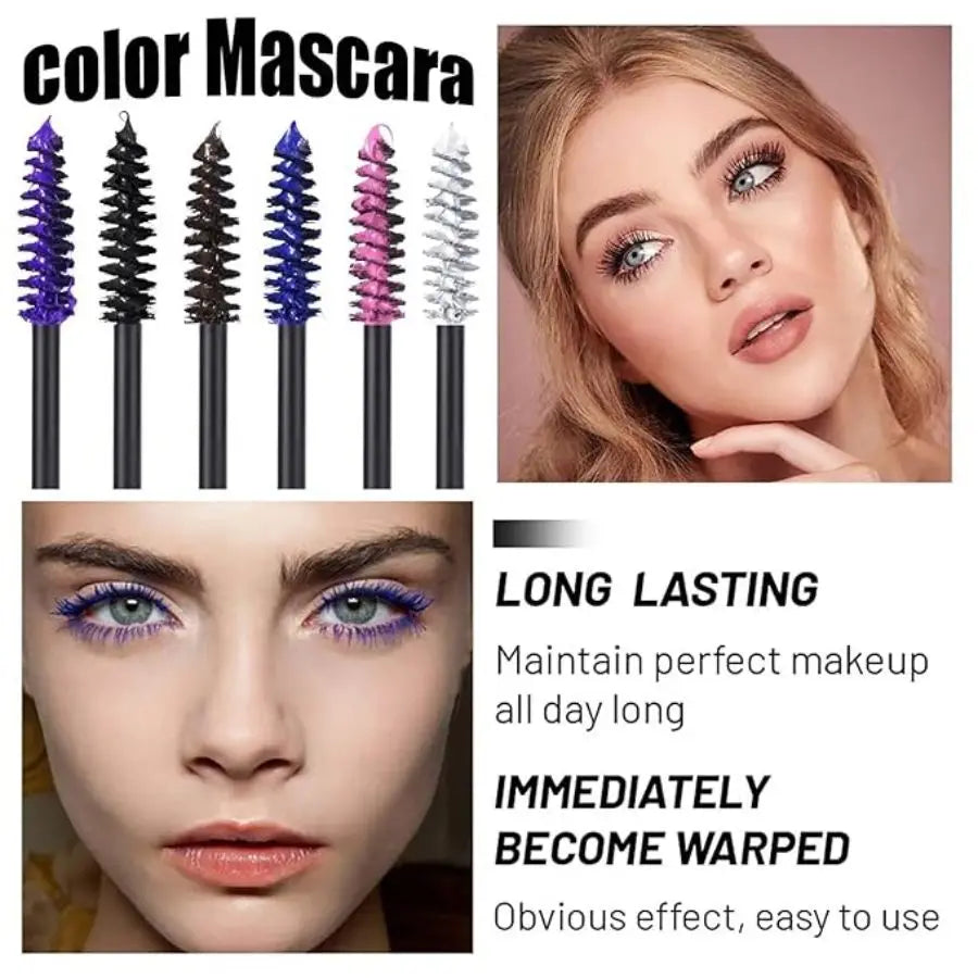 Máscara de Pestañas 6 Colores Brocha Grande Fácil Aplicación Sin Grumos - Blanco Morado Azul Plata Café Gel Cejas