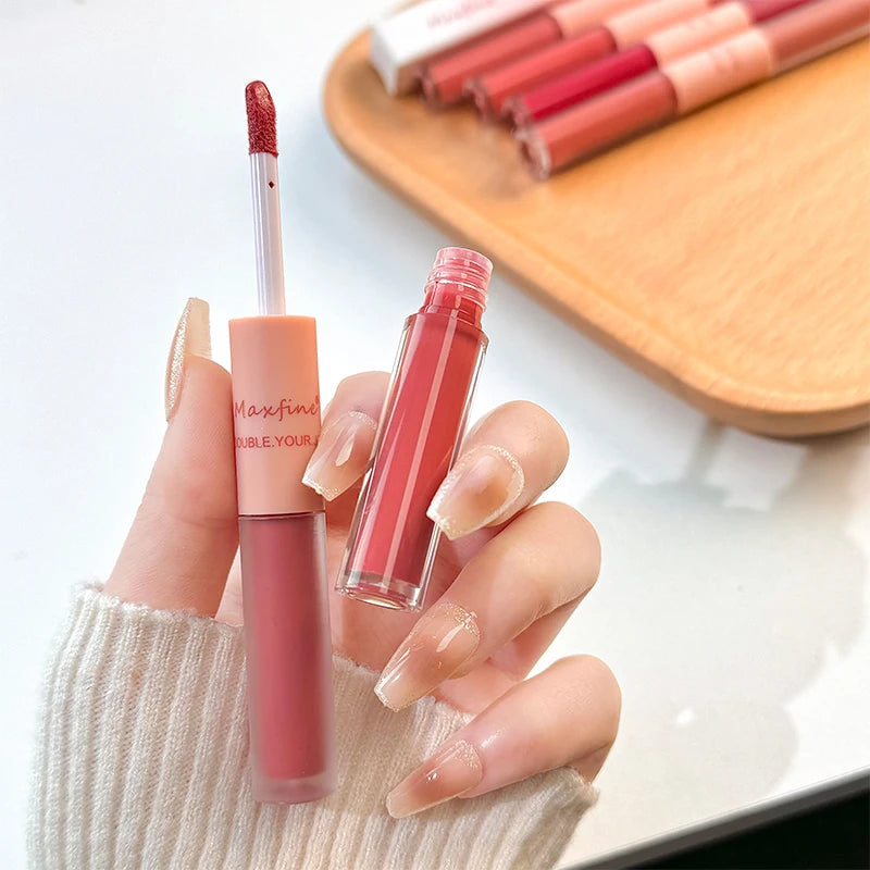 Labial Doble Punta Espejo y Mate Velvet – Brillo Labial 2 en 1 Larga Duración