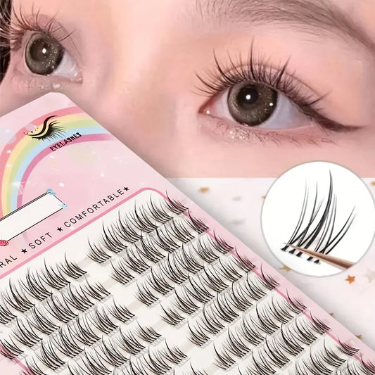 Extensiones Pestañas Postizas 120 Clusters Rizadas Naturales - 10 Filas Varilla Transparente Suaves Maquillaje
