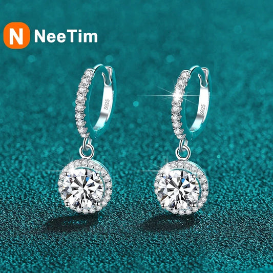 Aretes Colgantes Moissanite 0.5ct–1ct Color D Plata 925 para Mujer