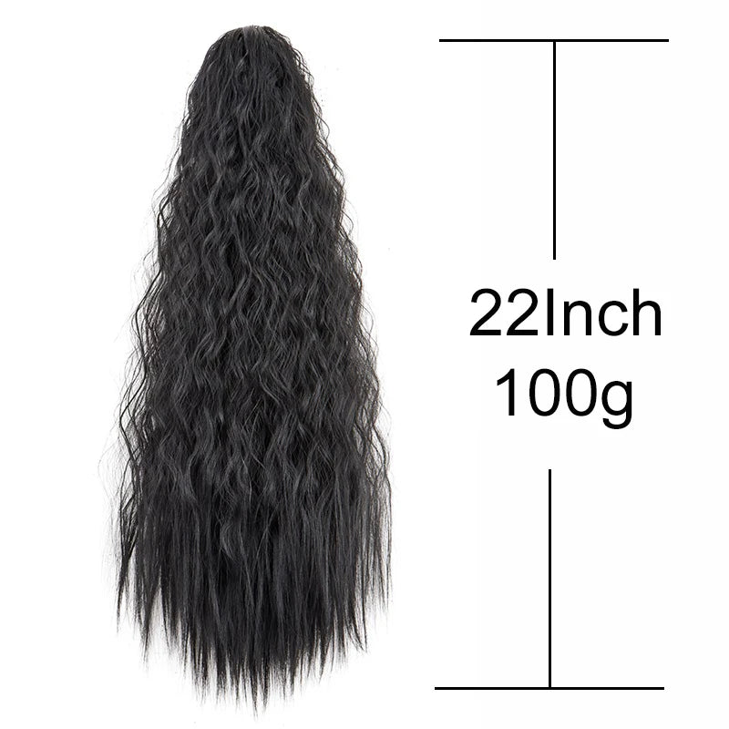 Cola de Caballo Kinky Curly Sintética 22 Pulgadas – Extensión con Clip y Cordón | Negro para Mujer