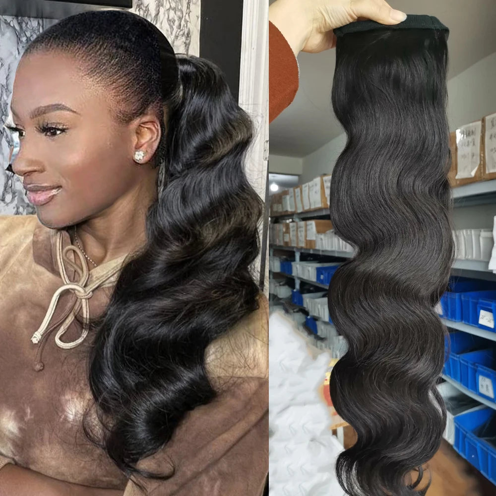 Cola de Caballo Body Wave 100g – Extensión Cabello Humano Remy Brasileño | Color Natural para Mujer