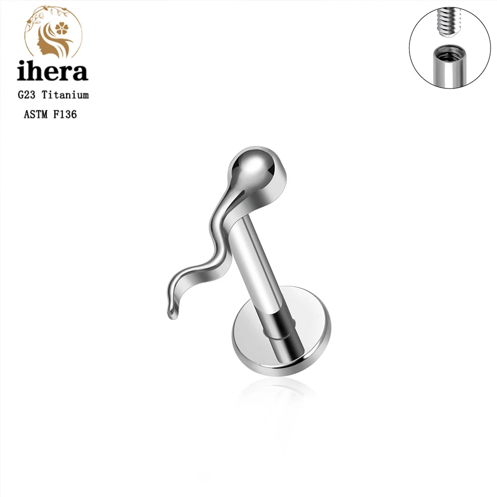 Piercing de Titanio ASTM F136 Caballito de Mar y Corazón - 16G Labret para Cartílago
