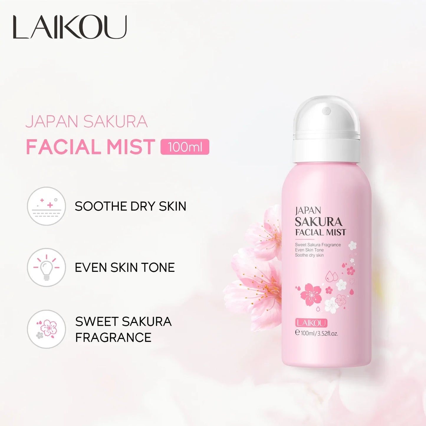 LAIKOU Sakura Facial Mist  Toner Hydrating Moisturize Gentle Repair Brightening Skin Improve Glow Serum Toner Spray 100ml