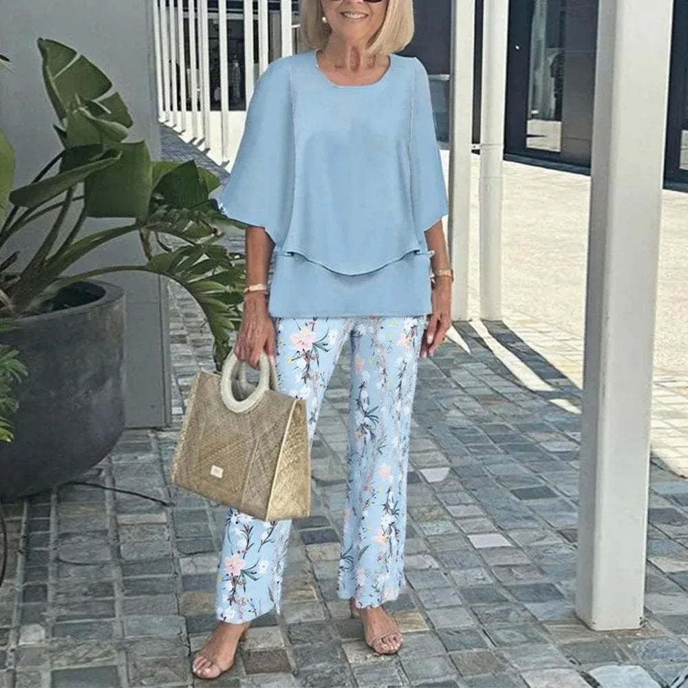 Conjunto 2 Piezas Verano Mujer | Top Estampado + Pantalón Pierna Ancha