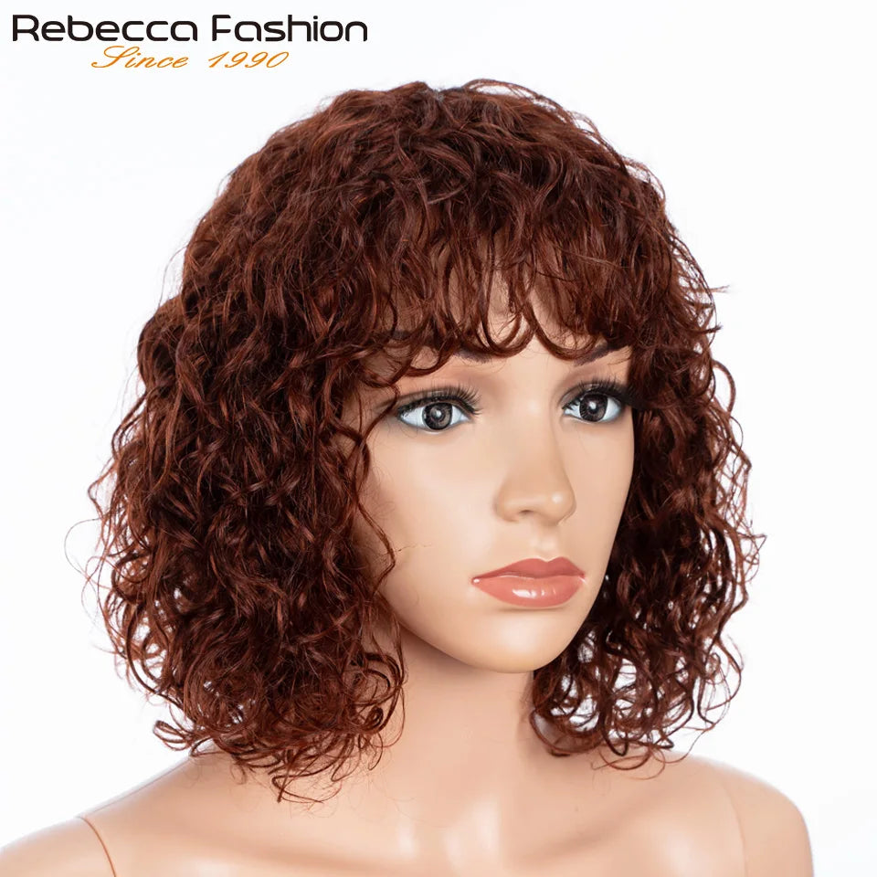 Peluca Bob Corta Ondulada con Flequillo | Cabello Humano Brasileño Water Wave