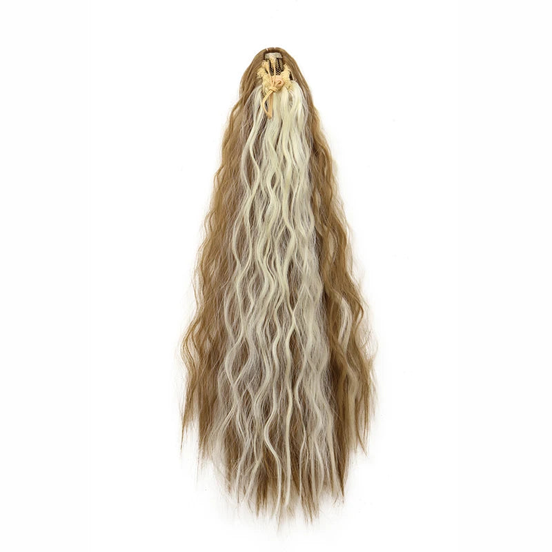 Cola de Caballo Kinky Curly Sintética 22 Pulgadas – Extensión con Clip y Cordón | Negro para Mujer