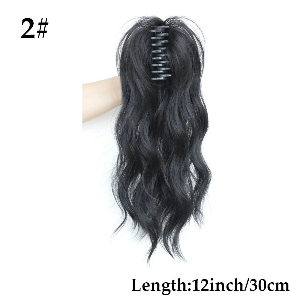 Cola de Caballo Sintética Rizada 12 Pulgadas con Clip – Extensión Negro y Café para Mujer