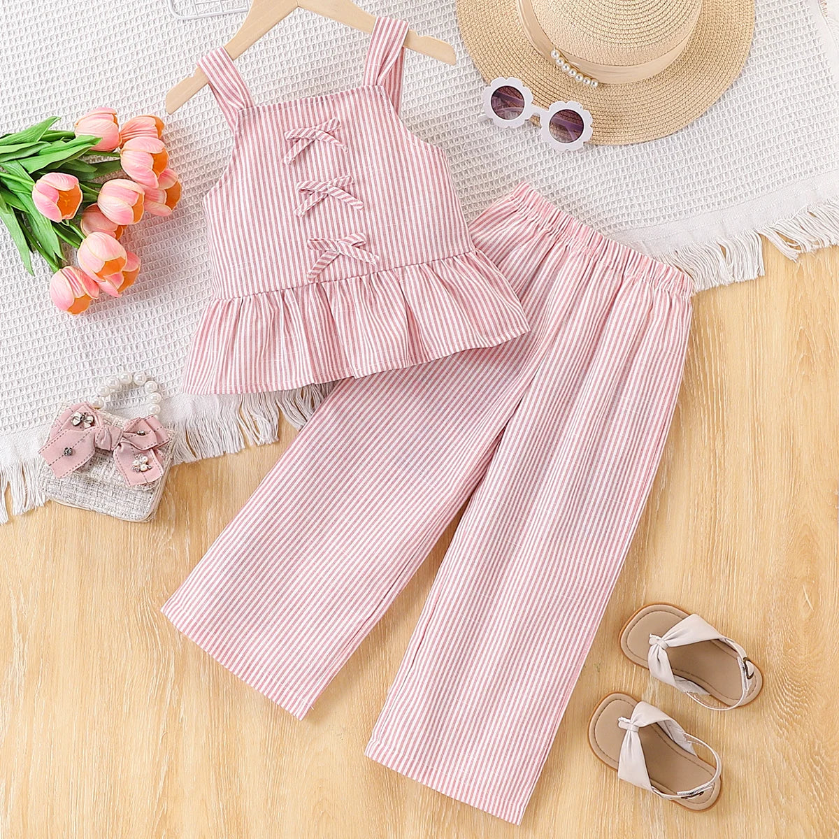 Conjunto de Verano 2 Piezas para Niña | Camisole Rayada + Pantalón Recto