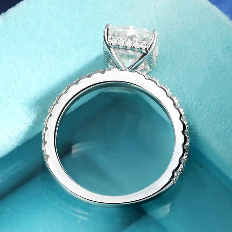 Anillo Moissanite Corte Esmeralda Color D Plata 925 para Mujer