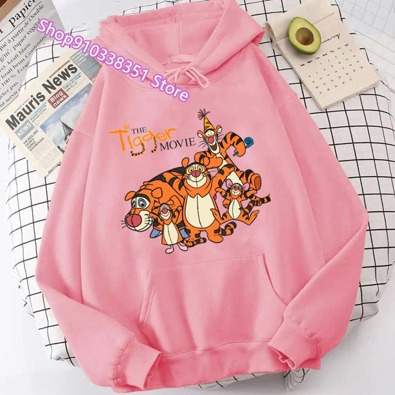 Sudadera con Capucha Mujer Película Tigger Harajuku Pullovers Tops Casuales Cuello Redondo Estampado Winnie The Pooh Manga Larga