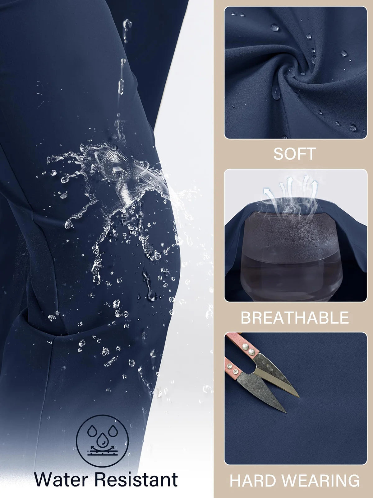TACVASEN Pantalones de Senderismo para Mujer Secado Rápido Ligeros Resistentes al Agua Pantalones de Viaje con Bolsillos con Cierre Cintura Elástica Pantalones Golf